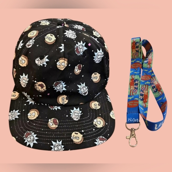 RICK AND MORTY ADULT SWIM CARTOON BIOWORLD SNAPBACK FLAT BILL CAP & LANYARD - Picture 1 of 12